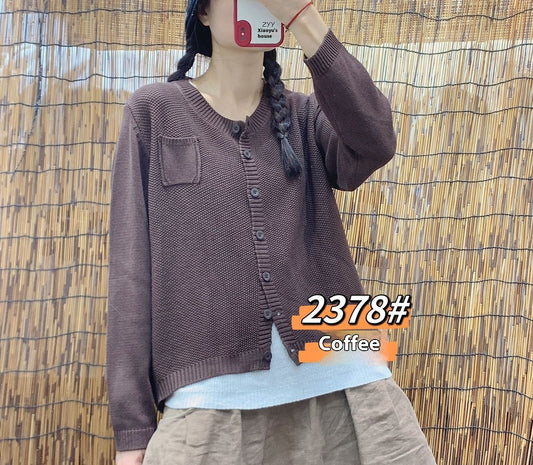 Pure Color Artistic Retro Loose Cardigan Sweater Women