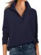 Solid Color Top V-neck Long Sleeve Loose Fashion