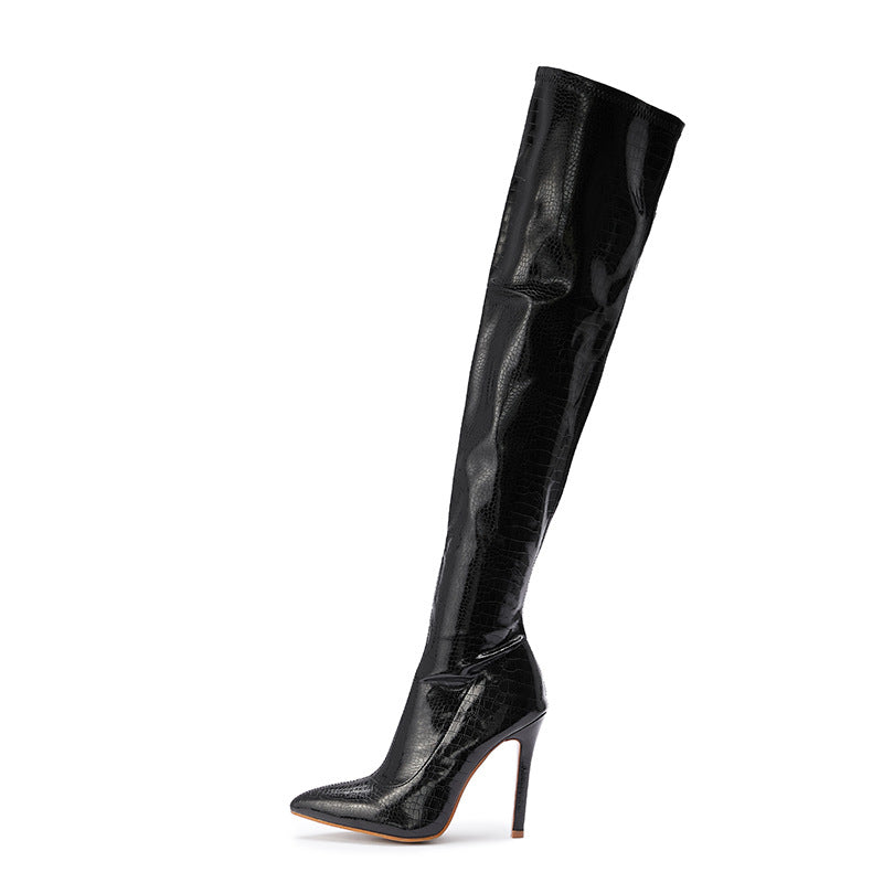 Skinny Pointed Toe Stiletto Heel Street Highlights Stretch Women's Over-the-knee Boots