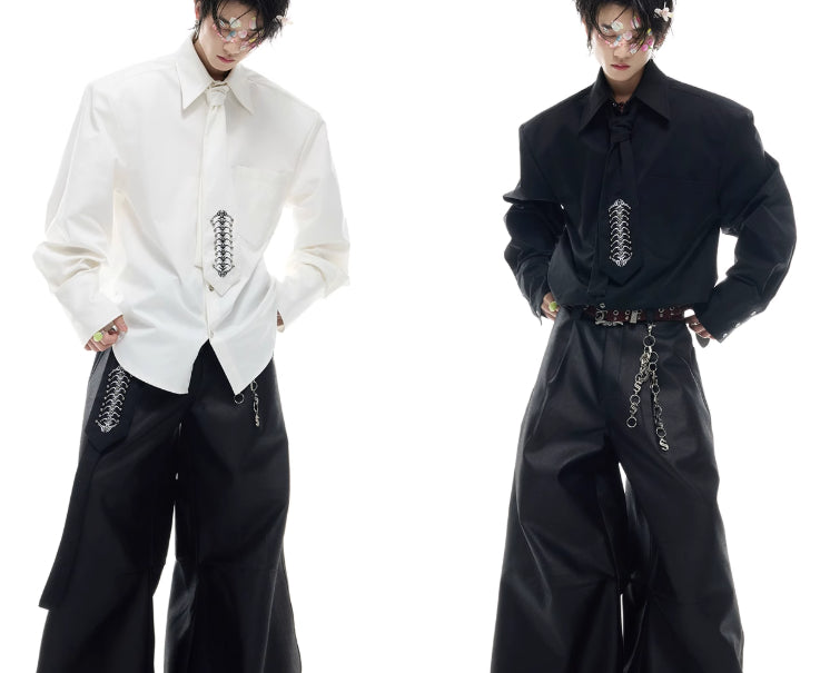 Niche Deconstruction Backbone Embroidered Tie Shirt