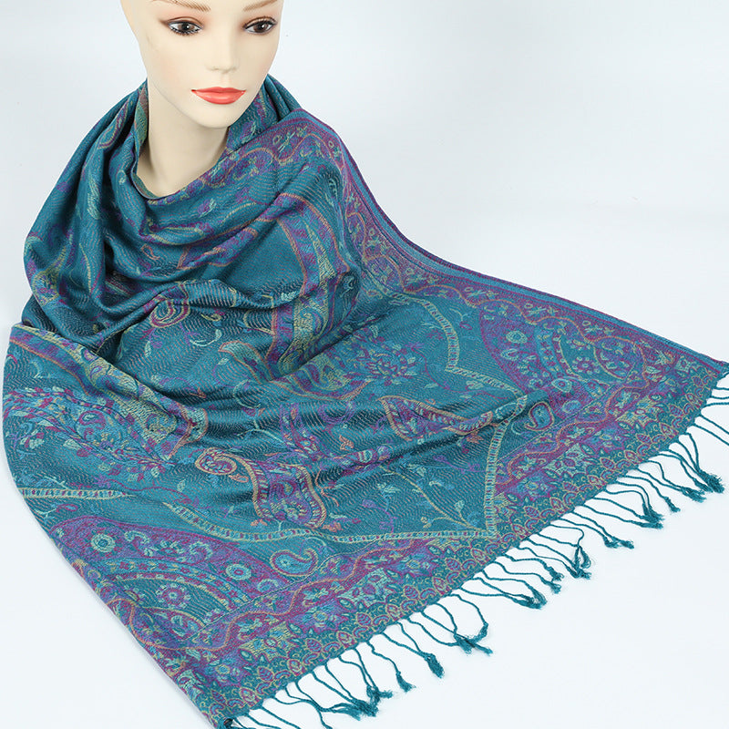 Women's Retro Cloak-style Scarf With Tassels Dual-use Outerwear