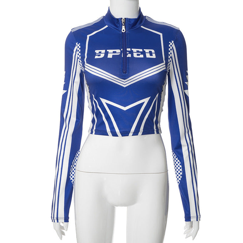 Sexy Tight Zipped Stand Collar Sports Top