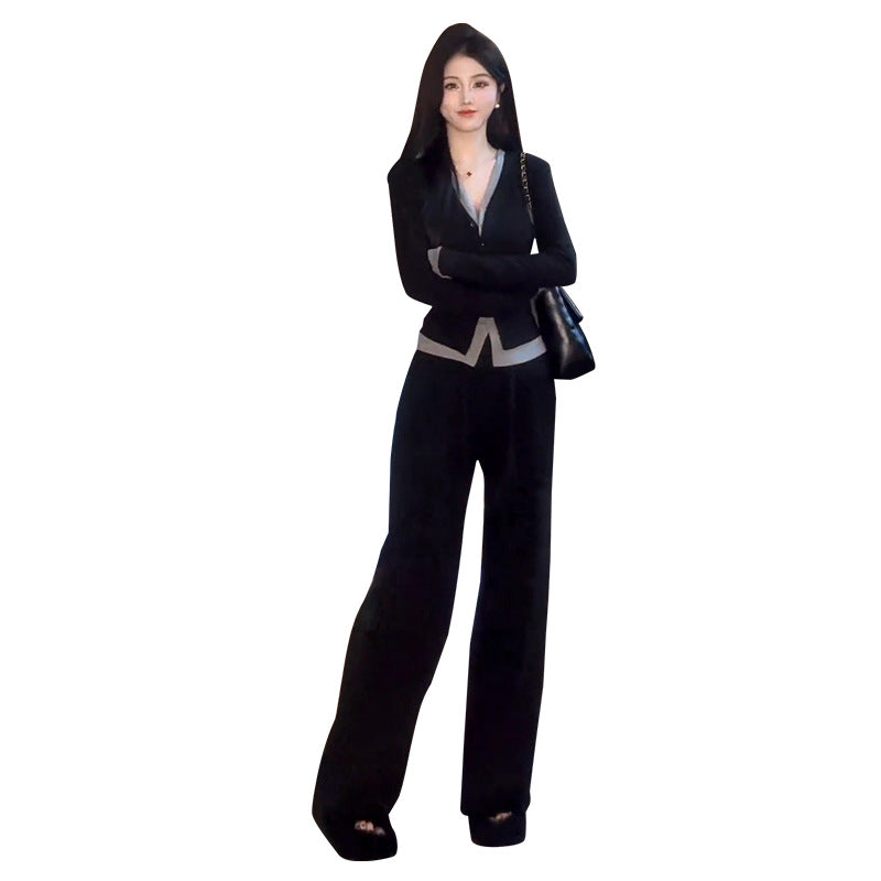 Plus-size High-waisted Wide-leg Pants Two-piece Set