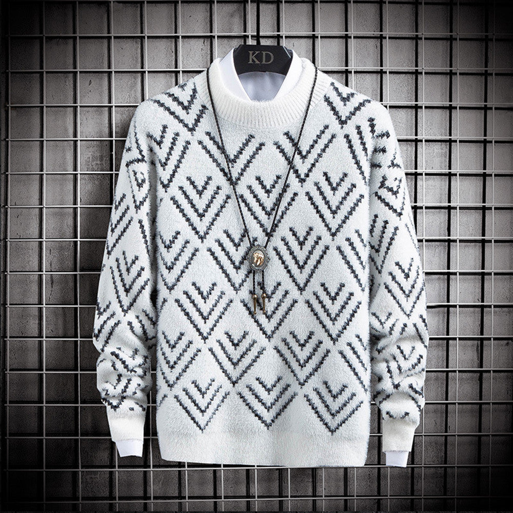 Men's Faux Mink Half Turtleneck Knit Sweater