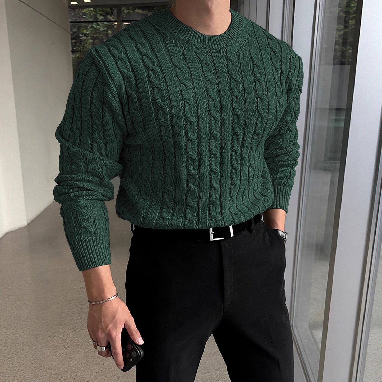 Efterår og vinter ny varm tyk nål rullekrave sweater til mænd