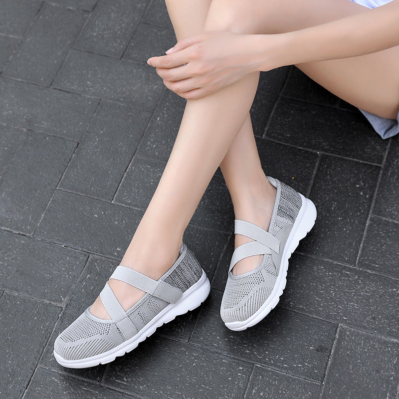 Fly Woven Mesh Breathable Soft Bottom Non-slip Flat Women's Shoes