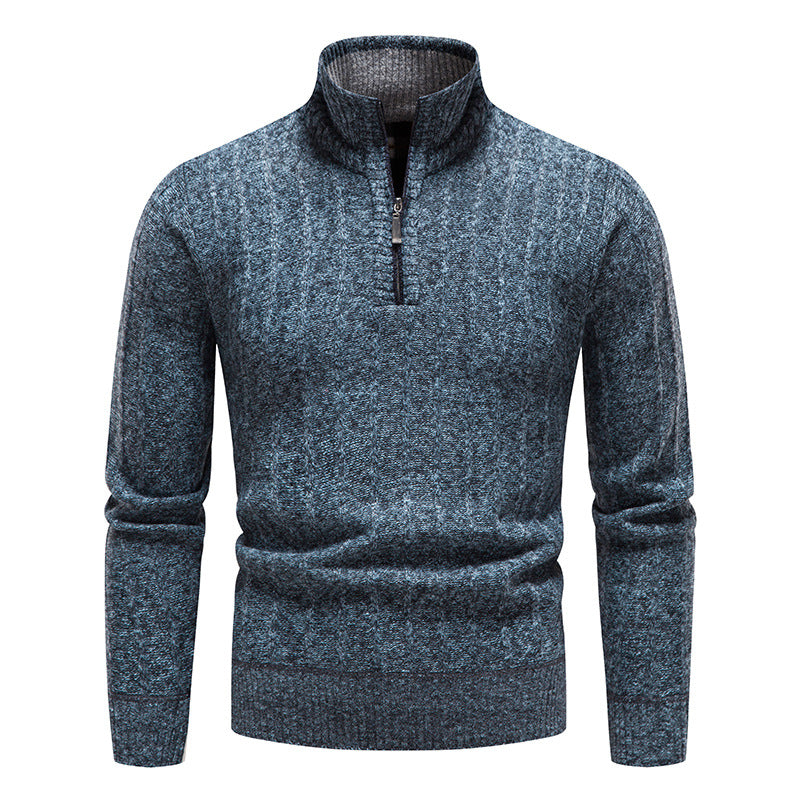 New Men's Stand Collar Pullover Sweater Striped Fleece