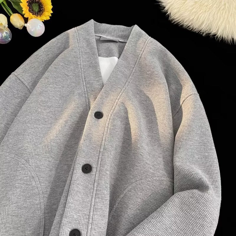 Loose Fit Vneck Hooded Cardigan