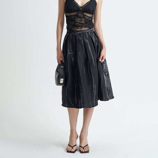 Black Splash-ink Design A- Line Skirt Women's High Waist