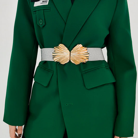 New Elasticated Belt With Pearlescent Fine Shine Elastic Metal Shell Buttonhead Fashion Street Photo Waist Accessories