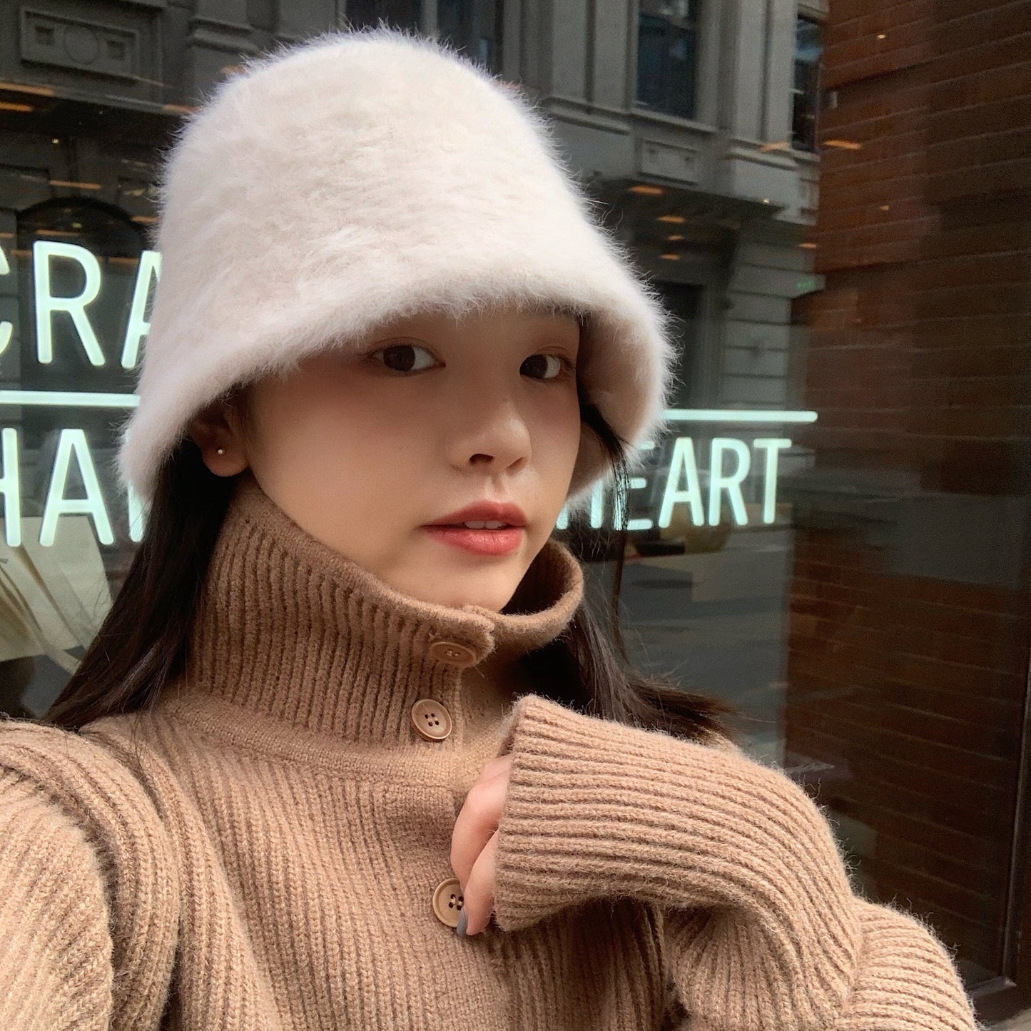 Japanese-style Retro All-match Face-covering Rabbit Fur Bucket Hat