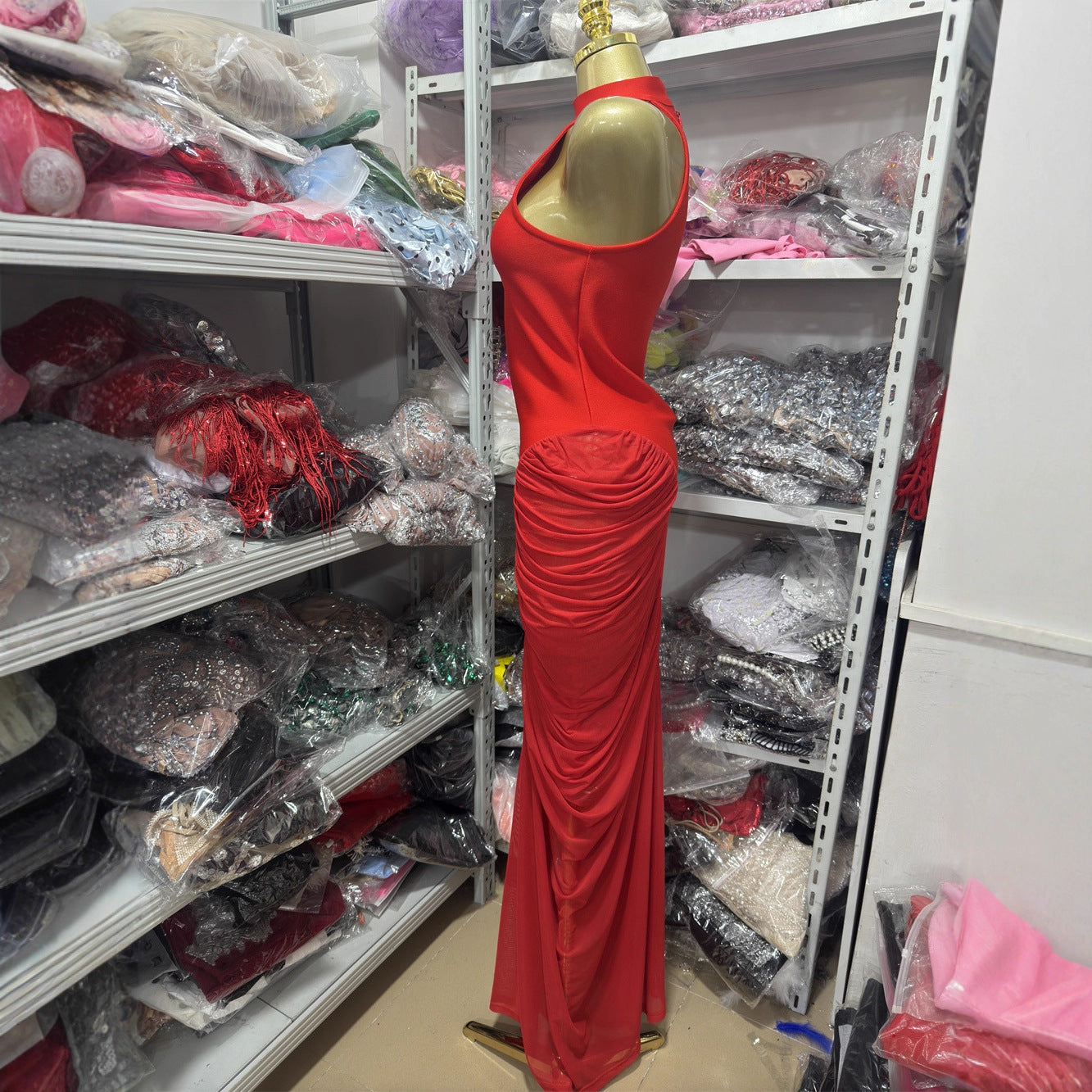 Fashionable Backless Halterneck Sleeveless Patchwork Dress For Women