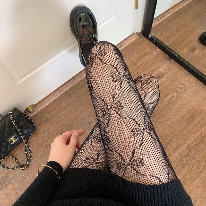 Thin White Stockings Pantyhose Women's Sexy Jacquard Black Stockings Butterfly Knot Hollow Fishing Net Socks