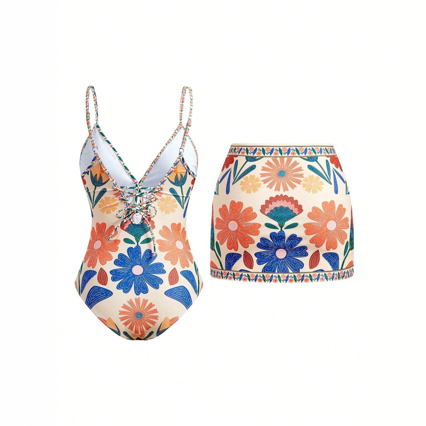Womens Flowy Bohemian Printed Strap Holiday-Style Fashion Swimsuit