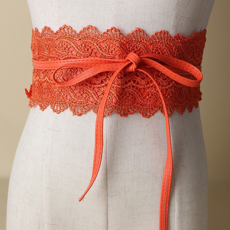 Lace Belt Dress Wide Waist Seal Black Women's Belt Belt Wide Lace Tassel Chiffon Shirt Decoration One-suit Skirt