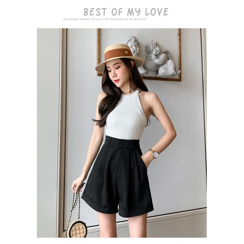 Loose A-Line Wide Leg High Waist Button Elastic Casual Pants