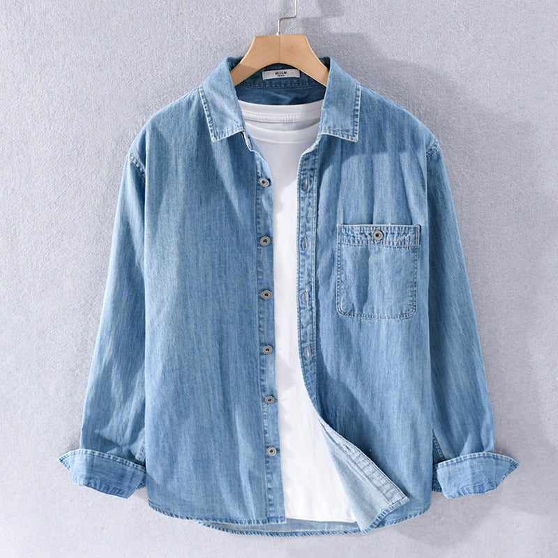 Afslappet All-Match Denim Skjorte Herrejakke