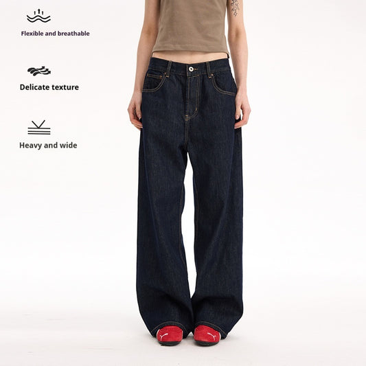 Dark Blue Classic Loose Straight Jeans For Men And Women