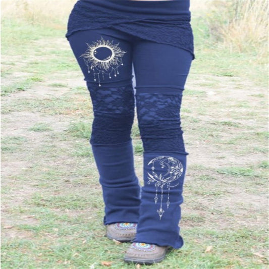 European And American Style Lace Printed Patchwork Stretch Leggings