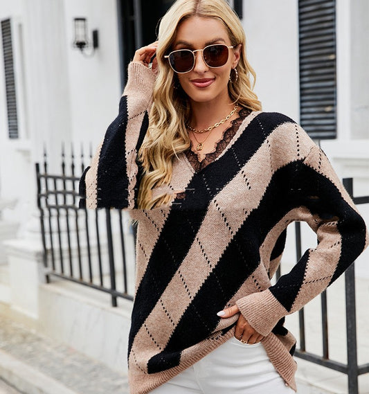 V-neck Casual Sweater Pullover Sweater