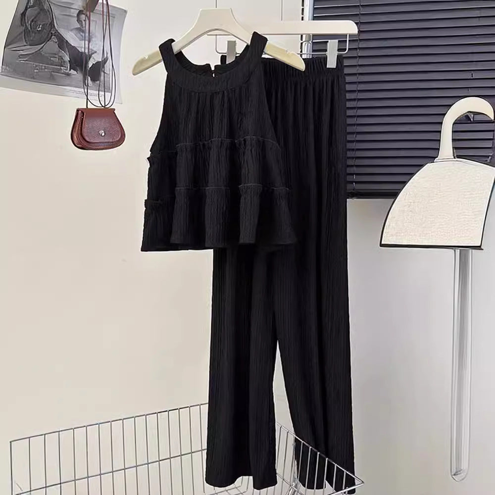Women's Loose-Fit Casual Straight-Leg Pants Two-Piece Set