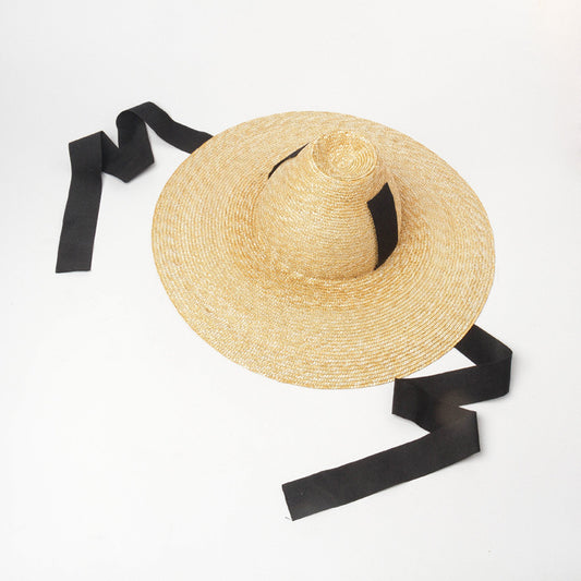 Women's Outdoor High Top With Straps Hand-knitted Straw Hat With Large Eaves