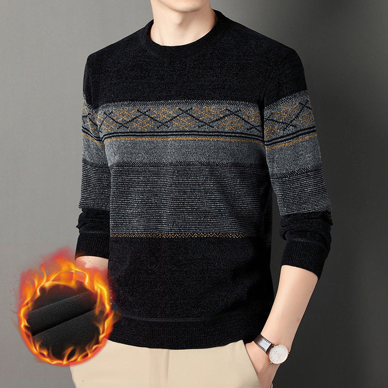 Chenille Fløjl Polstret Sweater Midaldrende Mænds Tøj Tyk Varm Jacquard