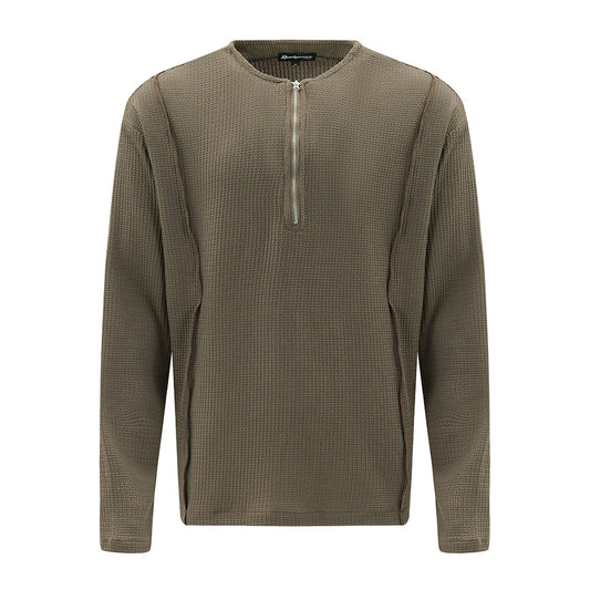 American Style Street Fashion Solid Color Stitching Edging Knitwear Long Sleeve