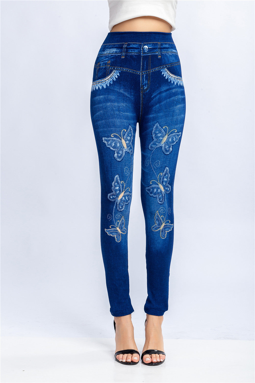 High-waisted Ultra-stretch Capri Pants With A Butterfly Print