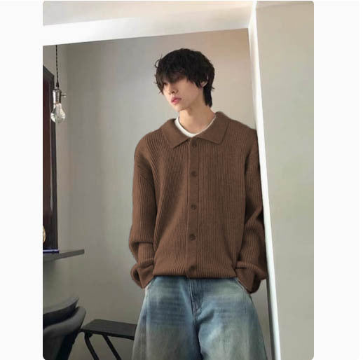 Autumn Winter Men's Wool Neck Knitted Cardigan Coat