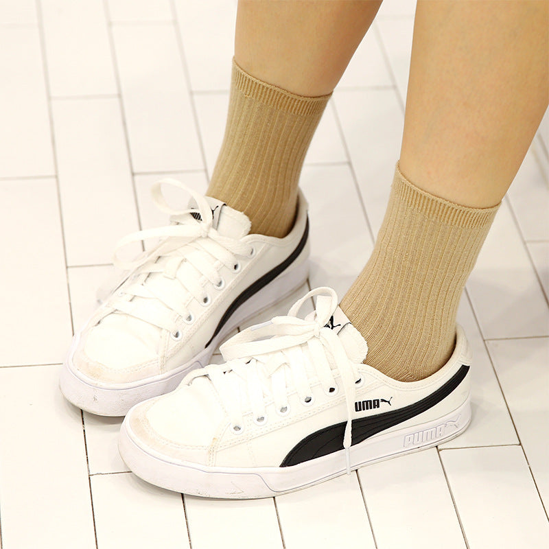 Ladies Pure Cotton Solid Color Middle Tube And Short Tube Black Women's Socks