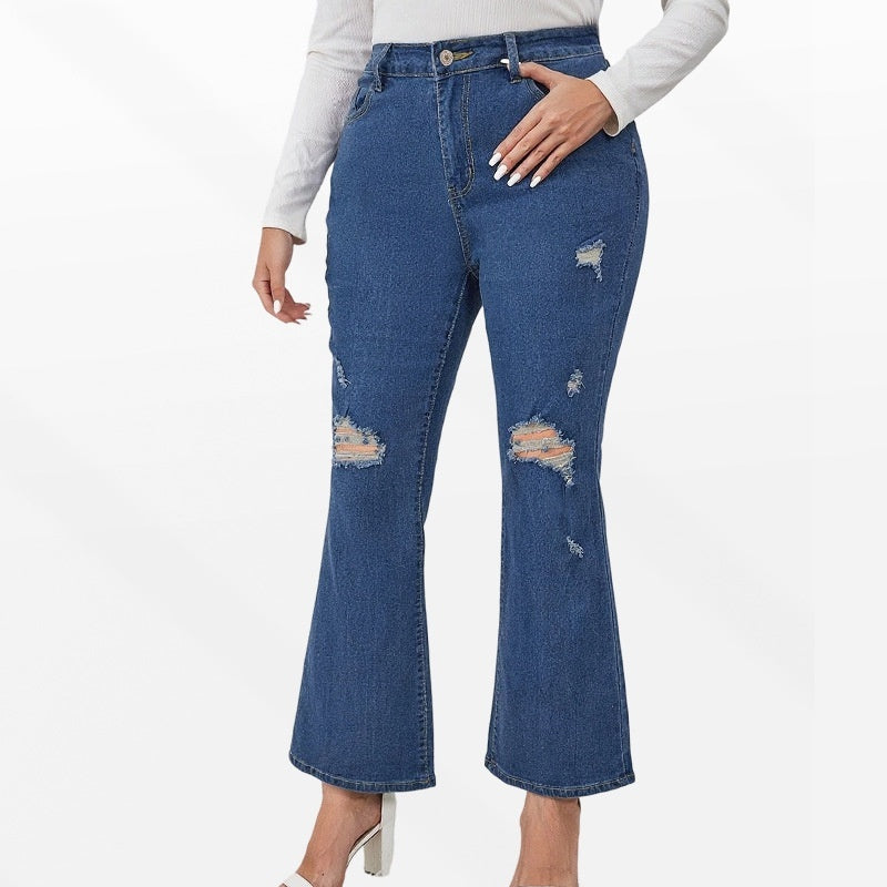 Women's Plus-Size Extra-Large Blue Straight-Leg Ripped Jeans