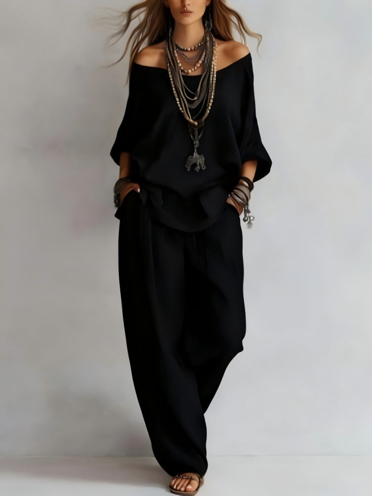 Women's Casual Loose Top And Wide-Leg Pants Set