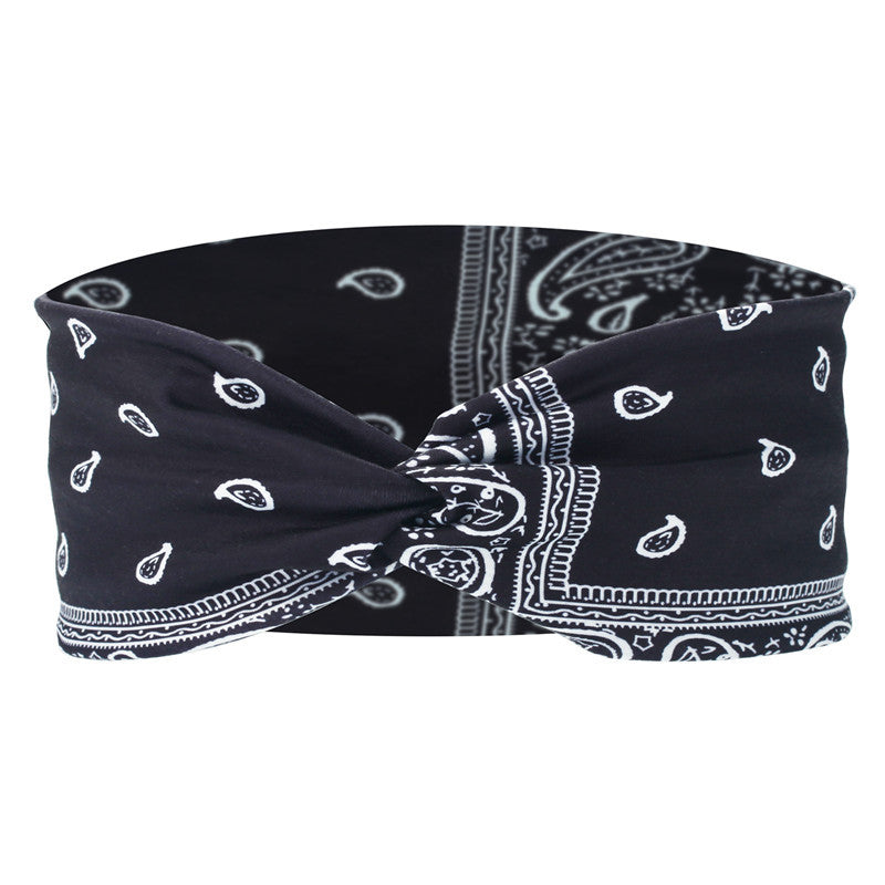 Printed Sports Headband Elastic Knotted Cross Hair Band Paisley Turban