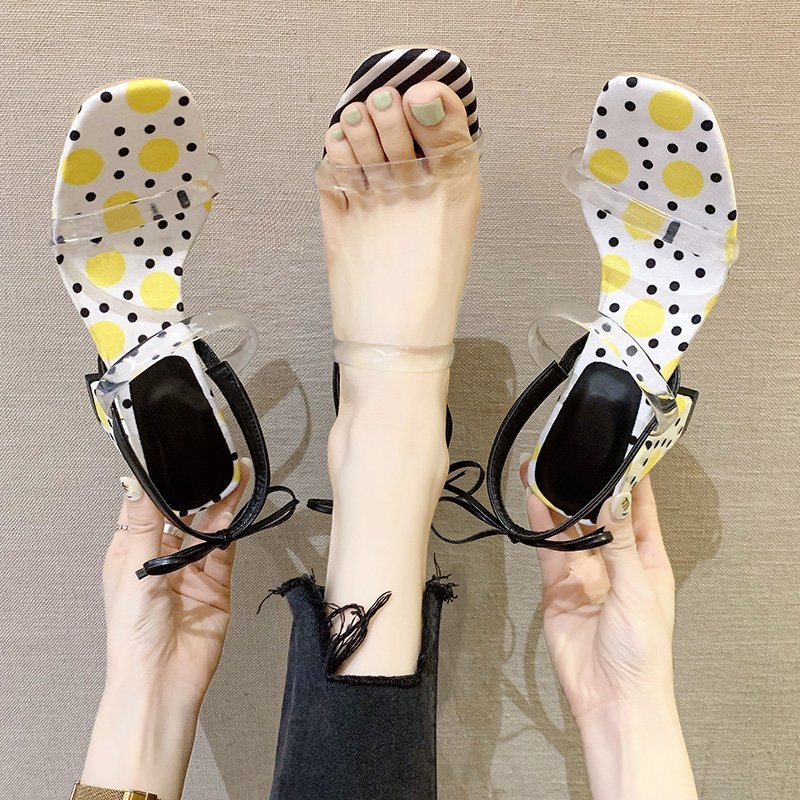 High Heels Square Toe Chunky Heel Sandals