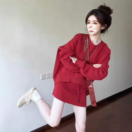 Womens Casual Sporty Hoodie And Skirt Set