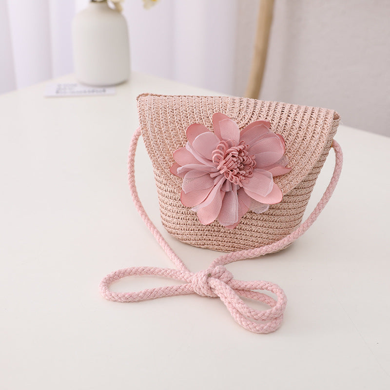 Children's Summer Sunshade Flower Princess Straw Hat Backpack Set