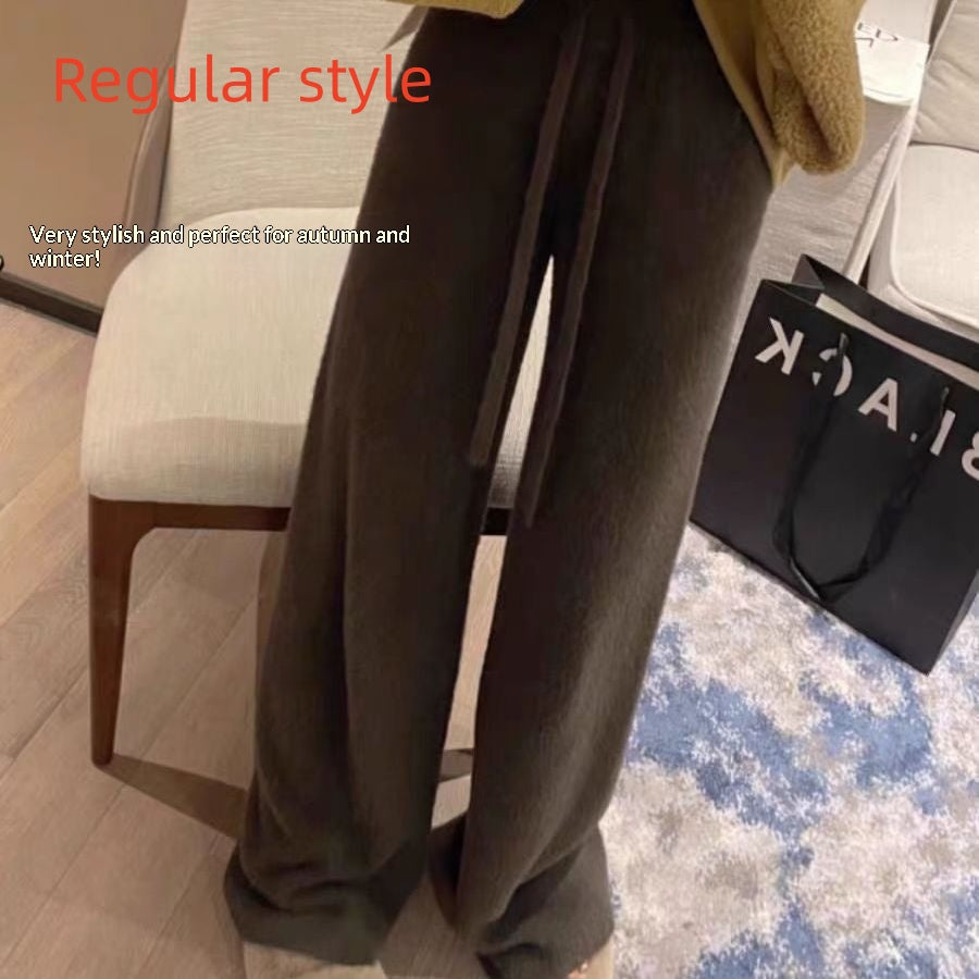 High-waisted Casual Pants Soft  Straight-leg Knitted Trousers