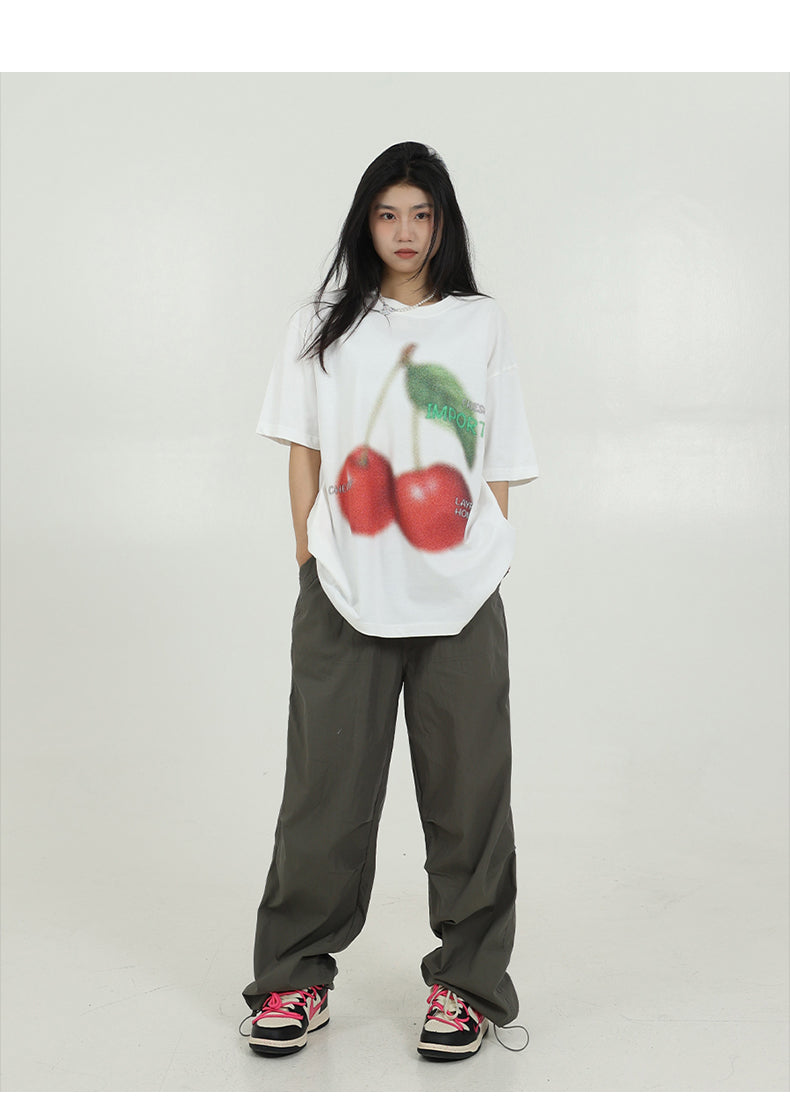 Women's Simple Cherry Print Short-sleeved T-shirt