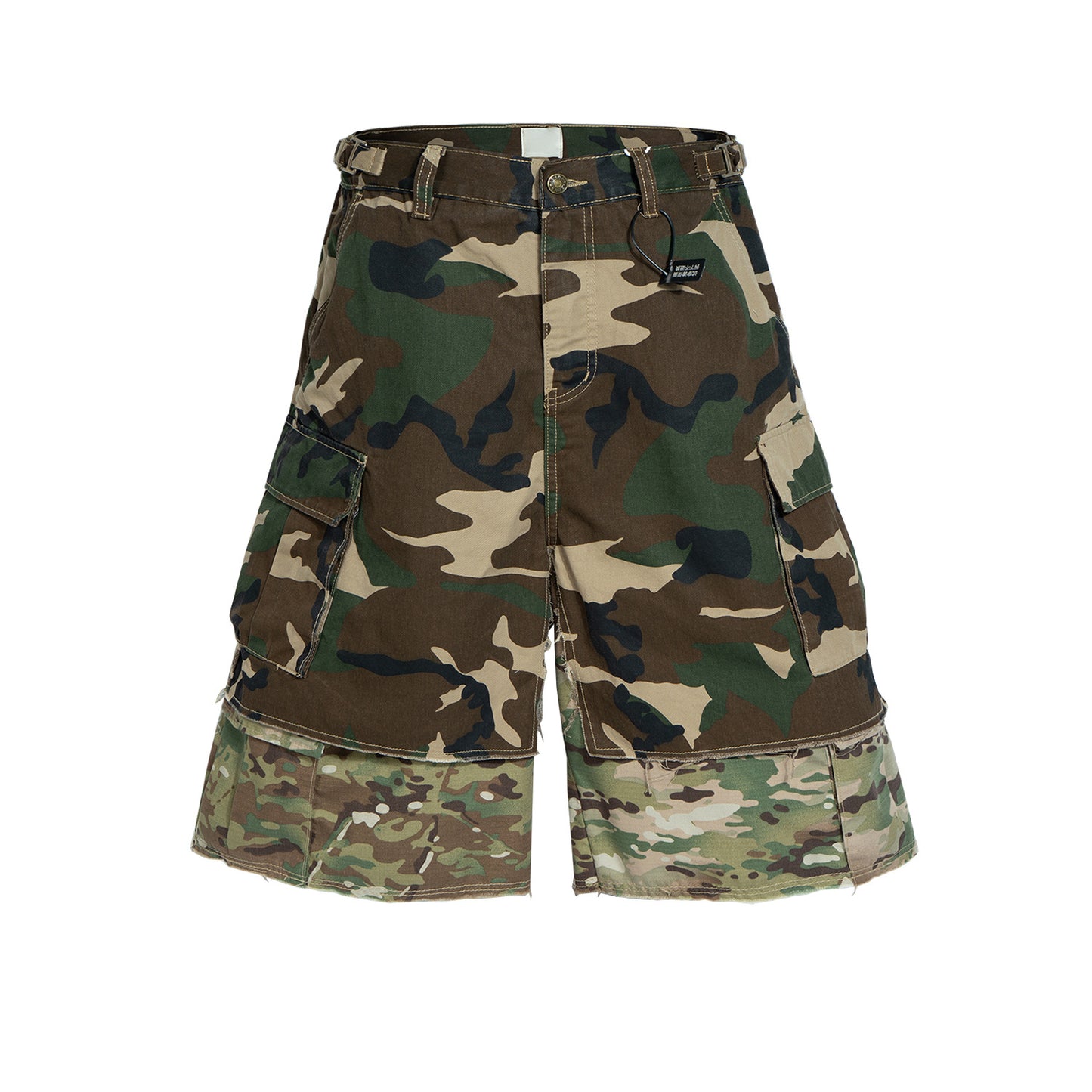 Womens New Silhouette Fake Two-Piece Camouflage Color-Block Denim Cropped Shorts