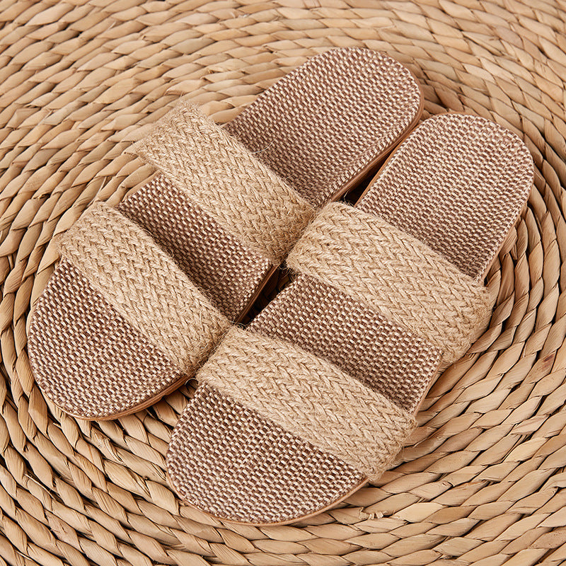 New Linen Slippers Female Summer Indoor Male Net Celebrity Couple
