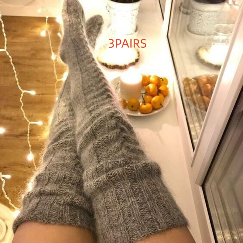 Women's Solid Color Over-the-knee Wool Foot Warmer Stockings