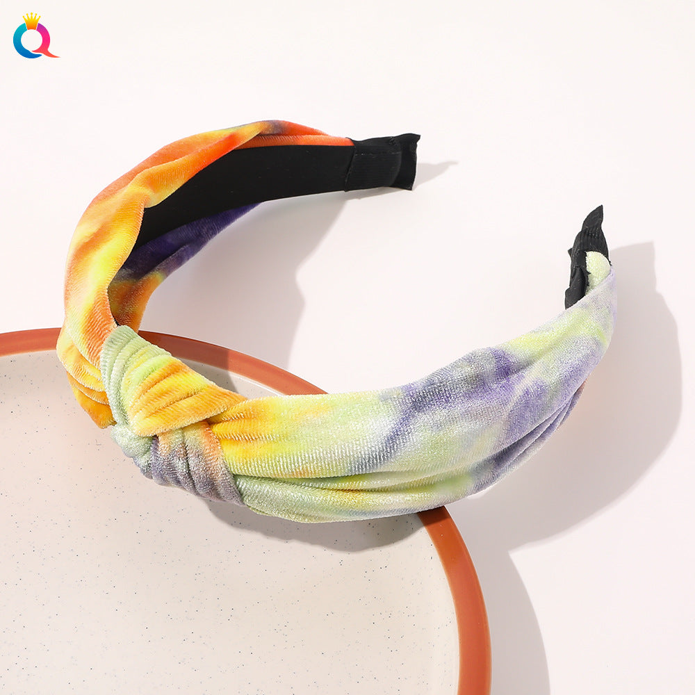 Fabric Headband Tie-dyed Velvet Knotted Headband Thickened