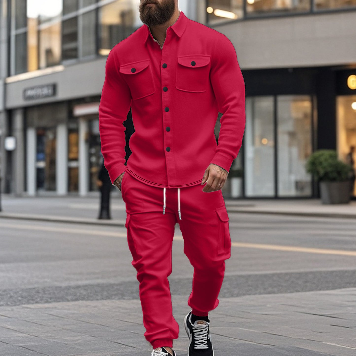 Hunting-style Lapel Jacket Loose And Warm Two-piece Set For Men