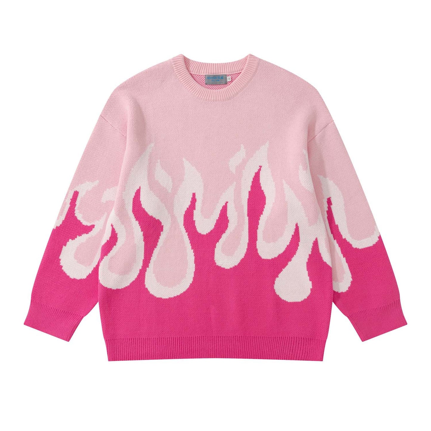 Jacquardstrikket trøje med flammerund hals Løs hiphop-casual sweater