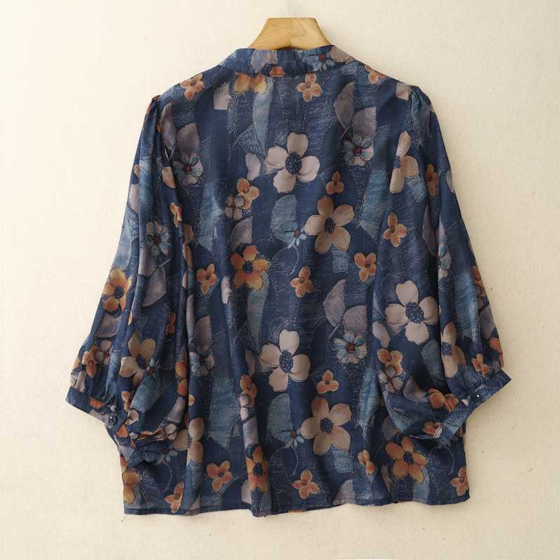 Retro Chic Printet Chiffon Top til Kvinder med Trekvartærmer