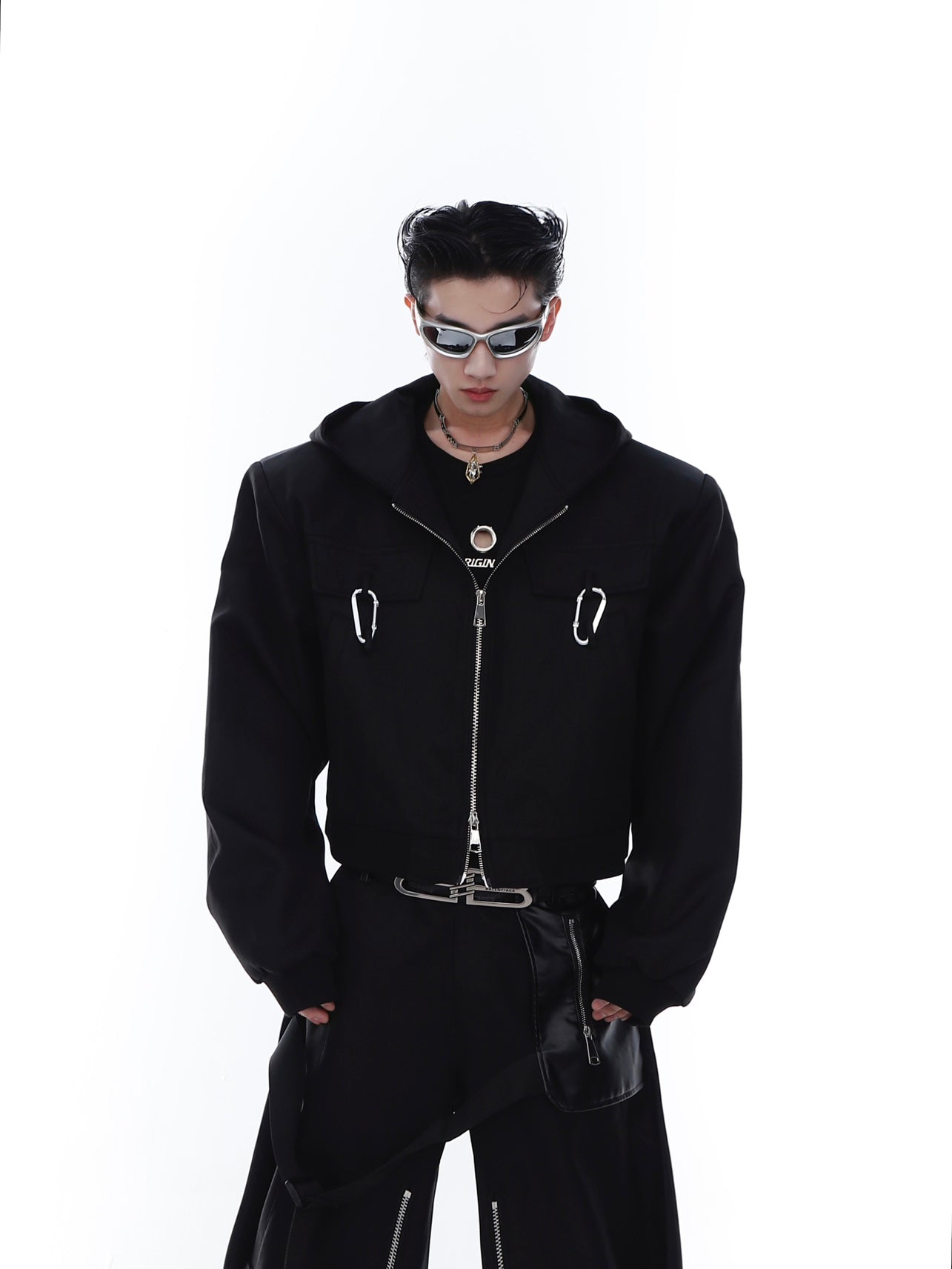 Niche Carabiner Design Shoulder Pad Cropped Jacket
