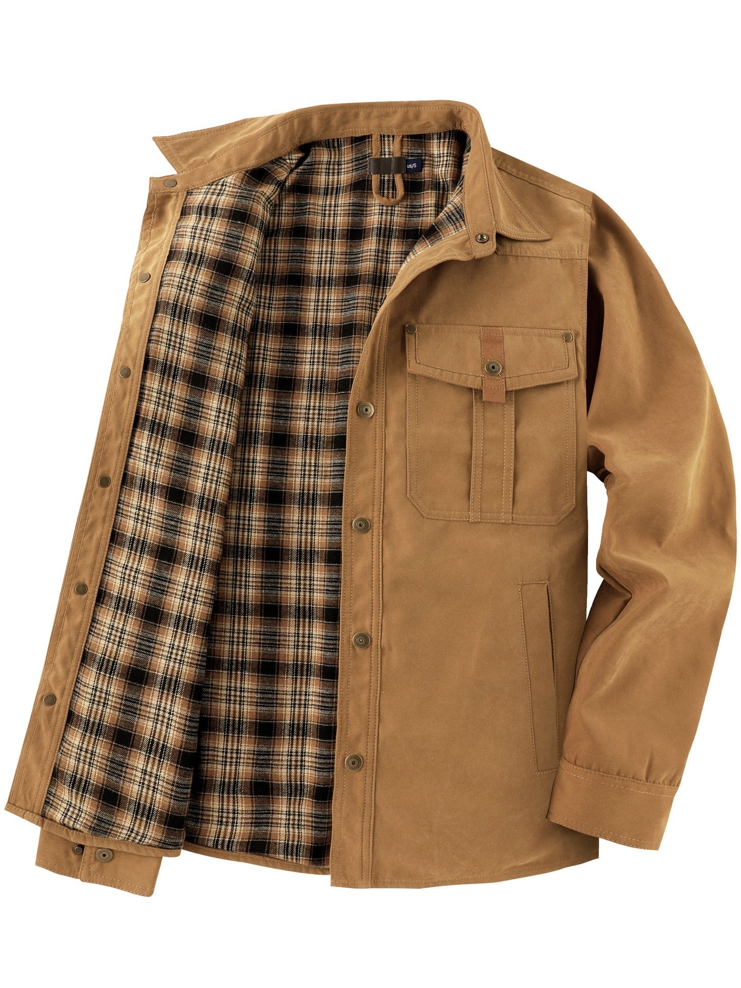 Mens Plus-Size Lapel Plaid Flannel Casual Jacket
