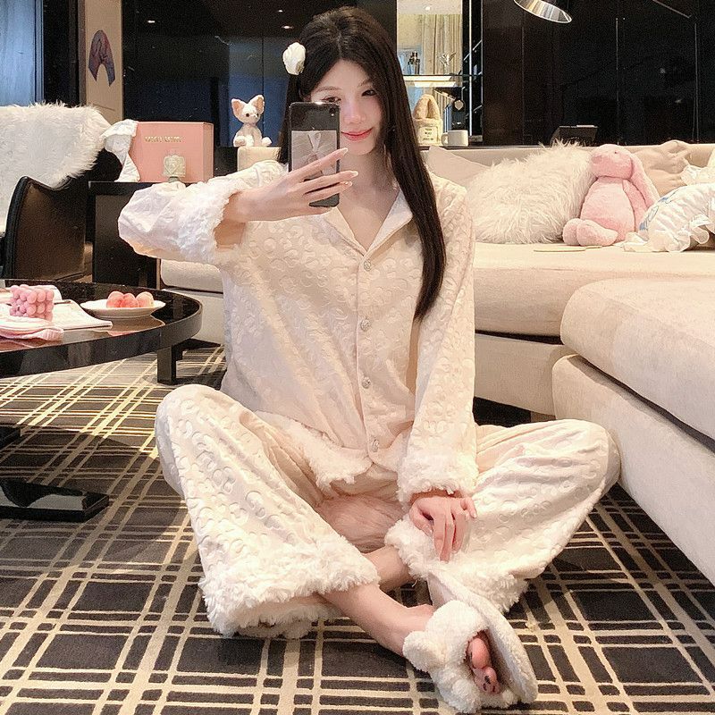 Solid-color Long-sleeve Casual Loungewear Set