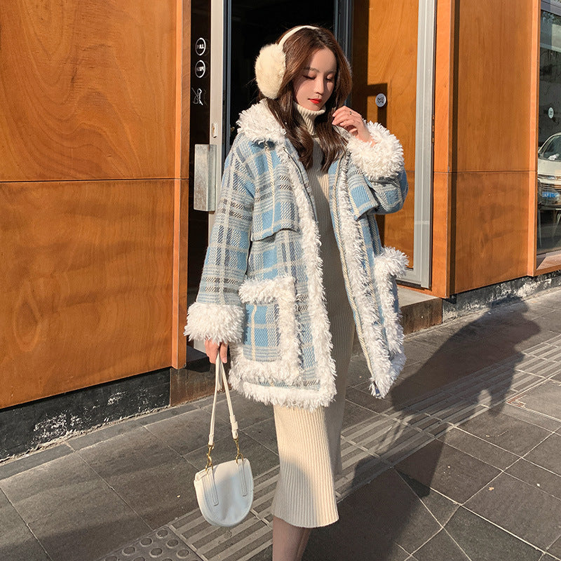 Temperament Commuter Big Pocket Lamb Hair Loose Short Coat